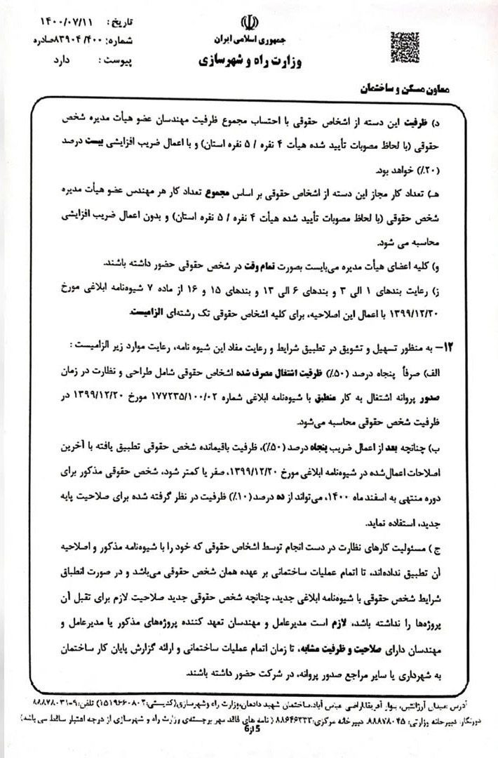 شیوه نامه تشخیص صلاحیت اشخاص حقوقی طراح و ناظر