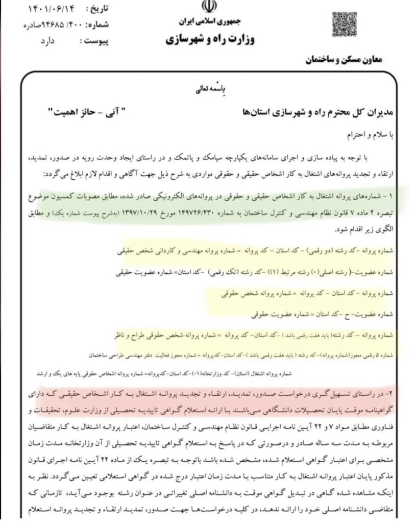 دستور العمل پیاده سازی و اجرای سامانه های یکپارچه سپامک و پاتمک جهت پروانه مهندسان